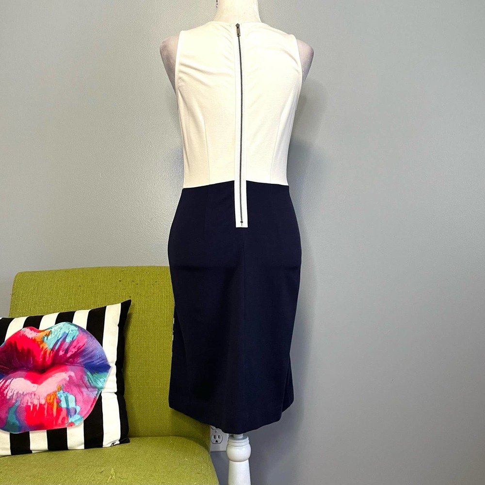 DKNYC Blue White Geometric Colorblock Sheath Dress 4 Work Cocktail - Picture 5 of 5